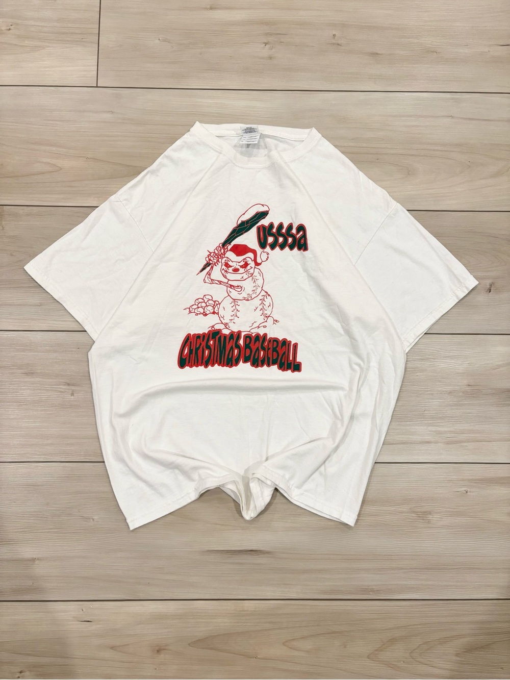 90s Vintage USSSA Christmas baseball graphic snowman men’s t-shirt